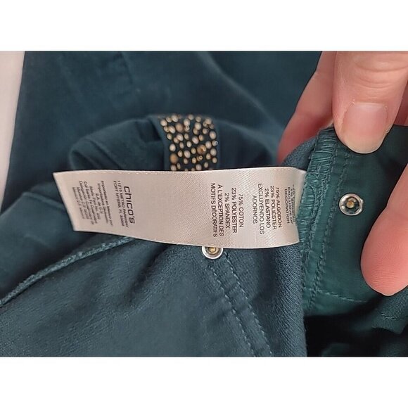 Chico's Green Velvet Pants Women's Size Large Rhinestone Accents Straight Leg - Picture 5 of 7